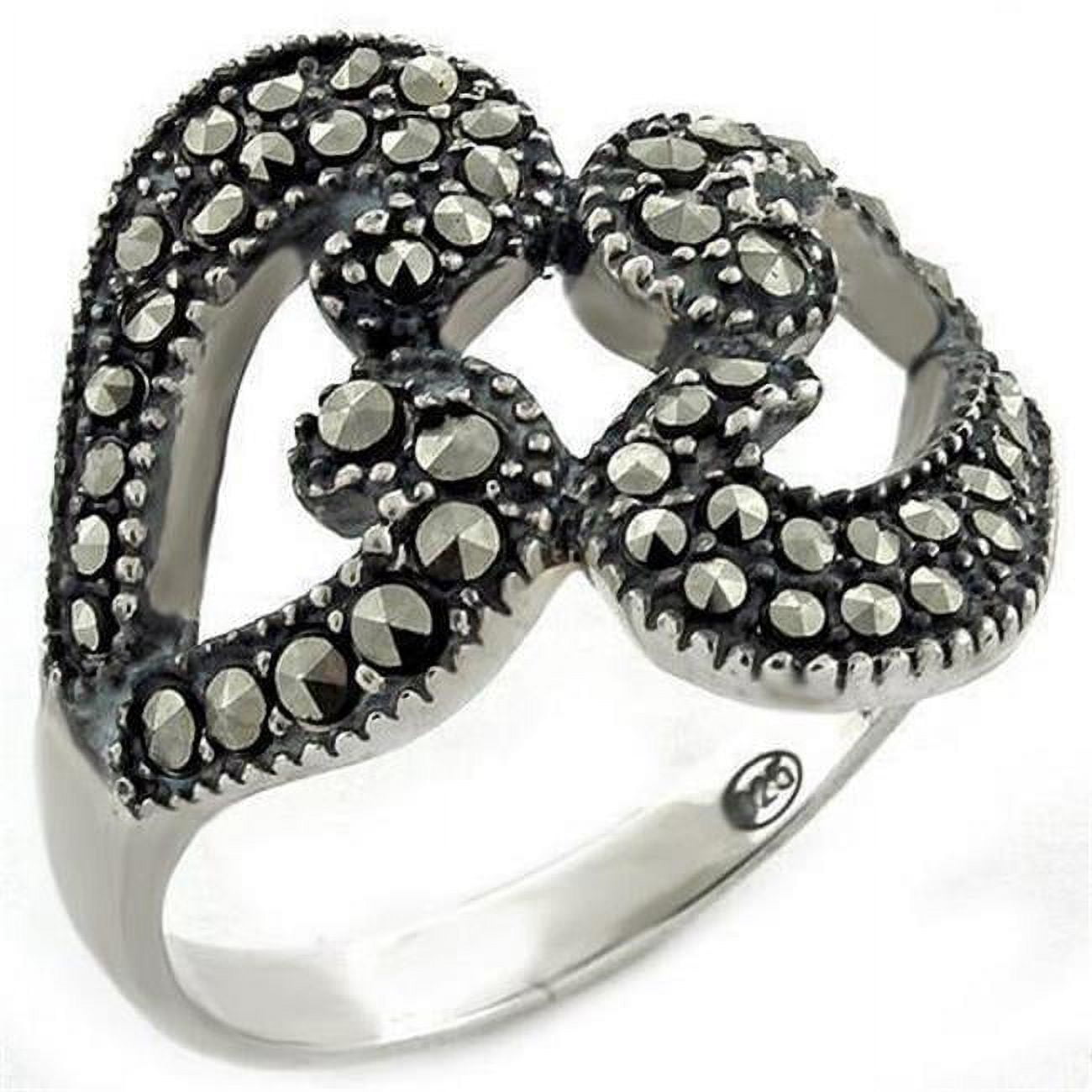 Picture of Alamode LOAS1010-7 High-Polished 925 Sterling Silver Ring with Synthetic Marcasite&#44; Jet - Size 7