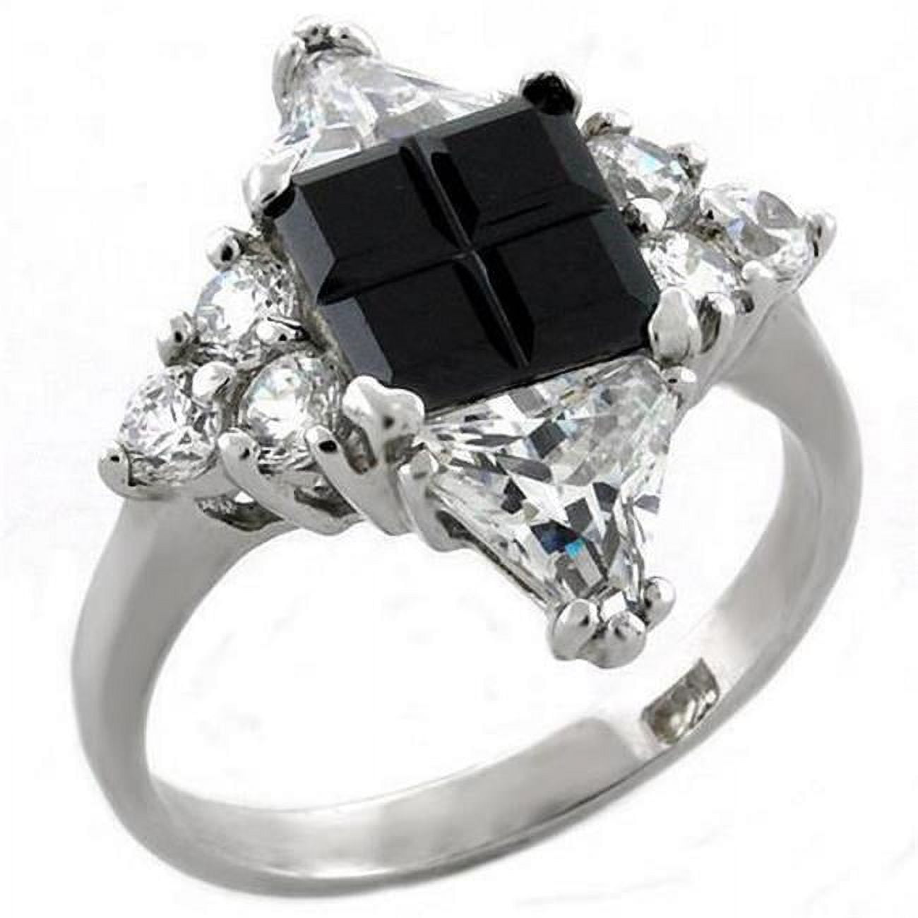 Picture of Alamode LOAS1031-7 Rhodium 925 Sterling Silver Ring with AAA Grade CZ&#44; Jet - Size 7