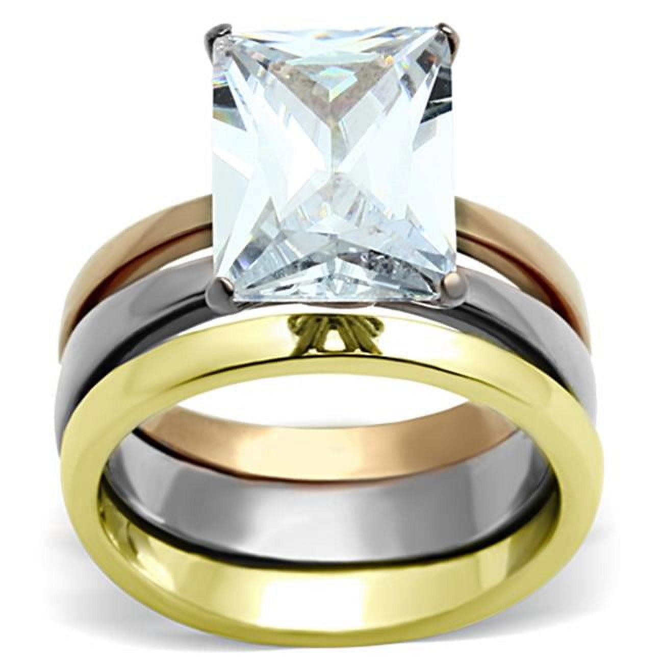 TK962-5 Women Three Tone IP Stainless Steel Ring with AAA Grade CZ in Clear - Size 5