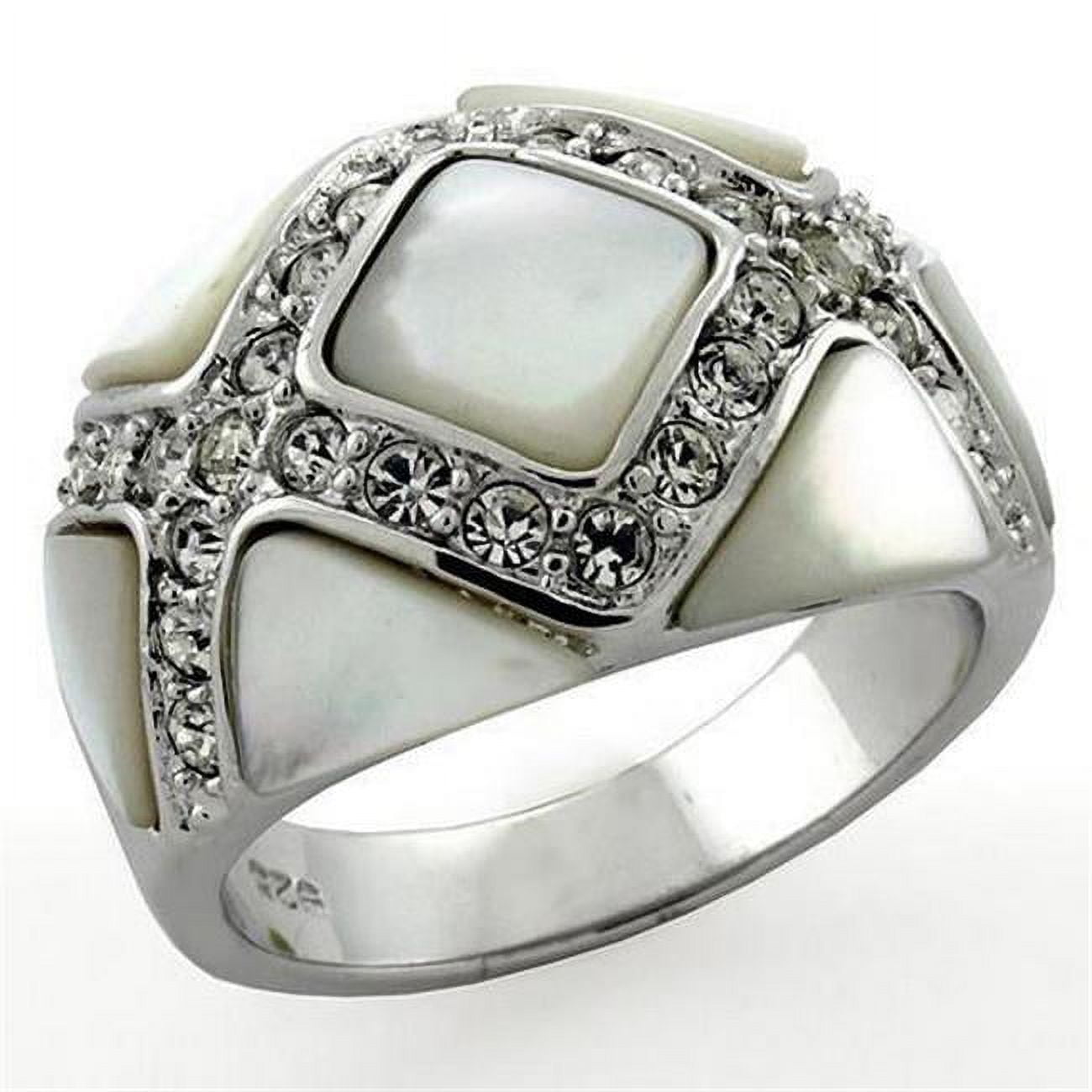 Picture of Alamode LOAS1099-6 Rhodium 925 Sterling Silver Ring with Precious Stone Conch, White - Size 6