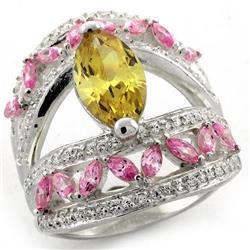 Picture of Alamode LOAS1101-7 High-Polished 925 Sterling Silver Ring with AAA Grade CZ&#44; Citrine Yellow - Size 7