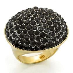 Gold & Ruthenium 925 Sterling Silver Ring with Top Grade Crystal, Jet - Size 7
