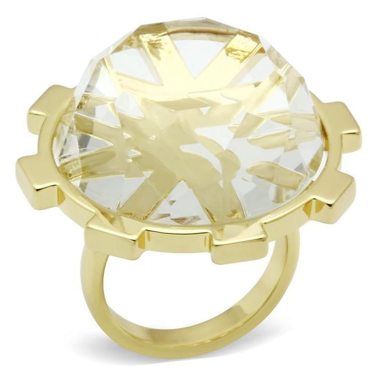Gold Brass Ring with Synthetic Glass, Clear - Size 6