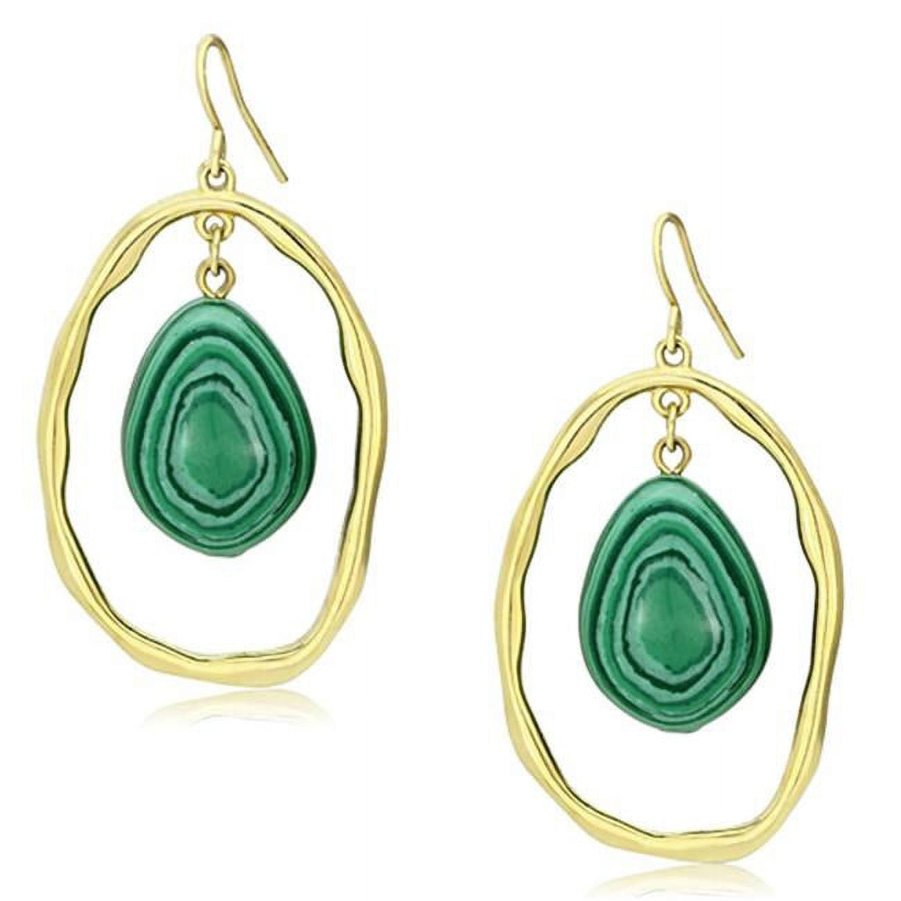 Picture of Alamode VL072 IP Gold Ion Plating Brass Earrings with Synthetic Malachite, Turquoise