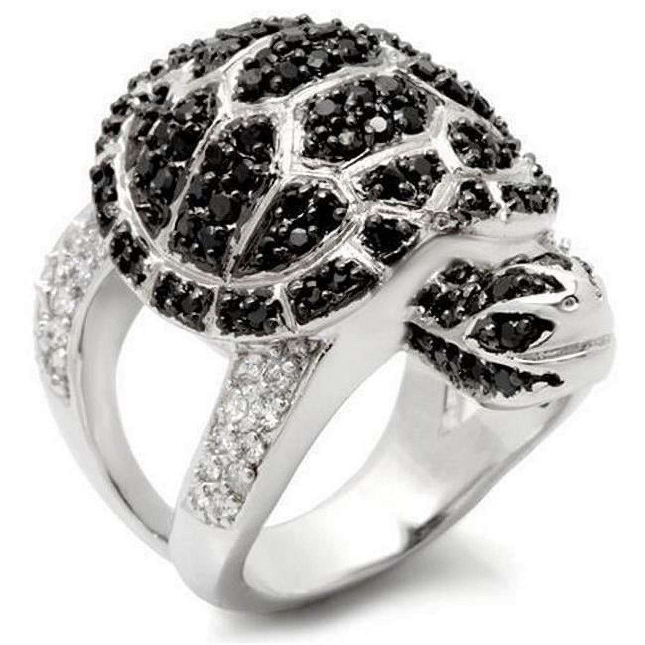 Picture of Alamode 0W005-7 Rhodium & Ruthenium Brass Ring with AAA Grade CZ&#44; Jet - Size 7