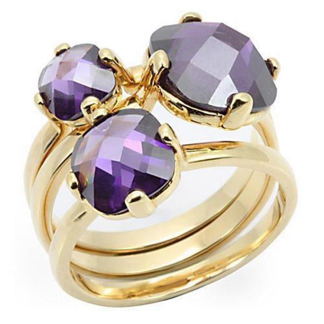 Picture of Alamode 0W259-10 Gold Brass Ring with AAA Grade CZ&#44; Amethyst - Size 10