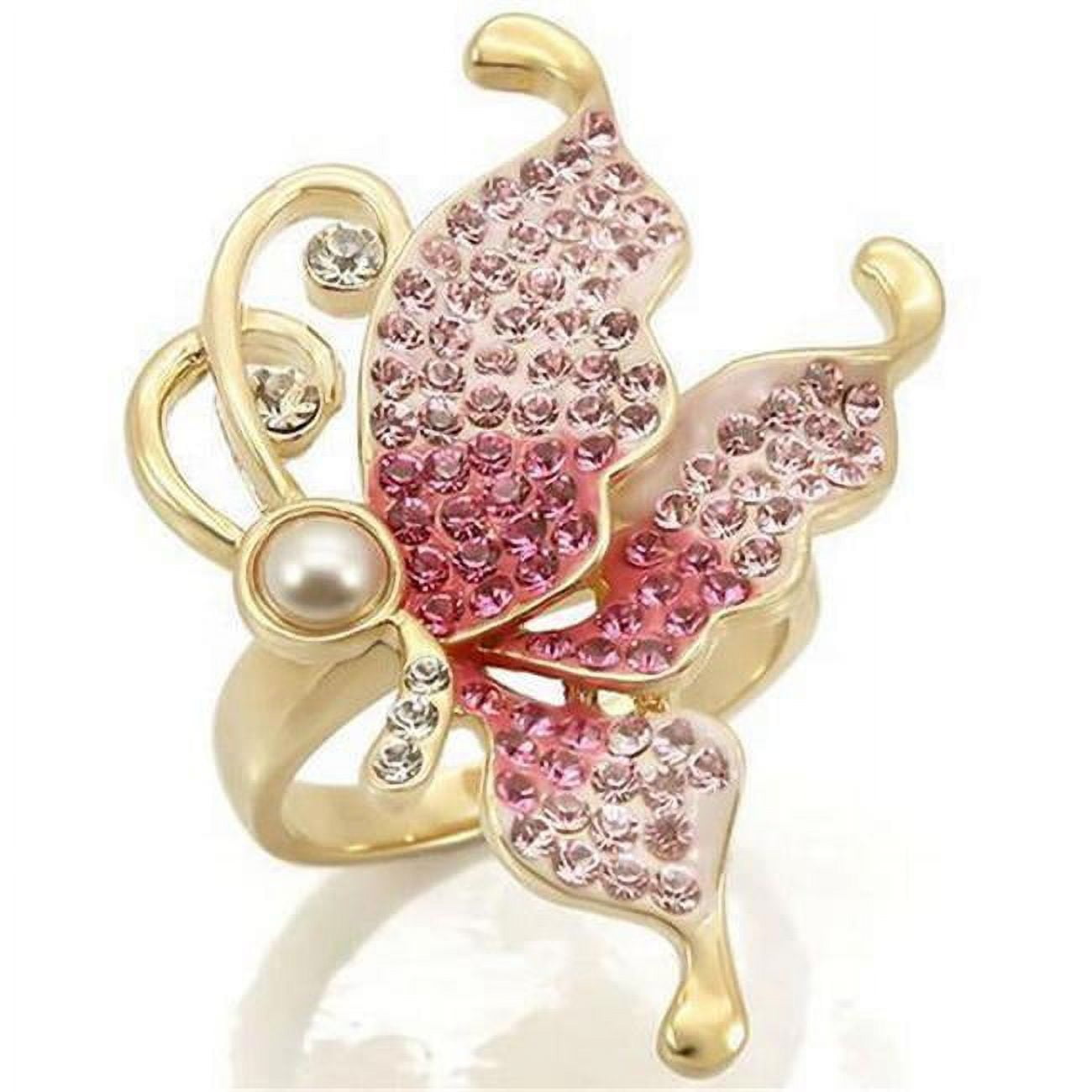 Picture of Alamode 0W289-7 Gold Brass Ring with Top Grade Crystal, Multi Color - Size 7