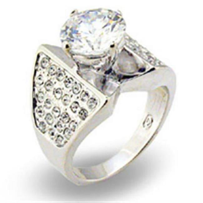 Rhodium 925 Sterling Silver Ring with AAA Grade CZ, Clear - Size 8