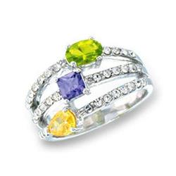 Rhodium 925 Sterling Silver Ring with AAA Grade CZ, Multi Color - Size 6