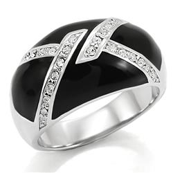High Polished No Plating Stainless Steel Ring with Top Grade Crystal, Clear - Size 6