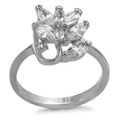 High Polished No Plating Stainless Steel Ring with AAA Grade CZ, Clear - Size 7