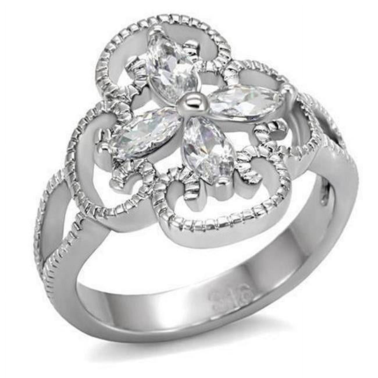 High Polished No Plating Stainless Steel Ring with AAA Grade CZ, Clear - Size 5