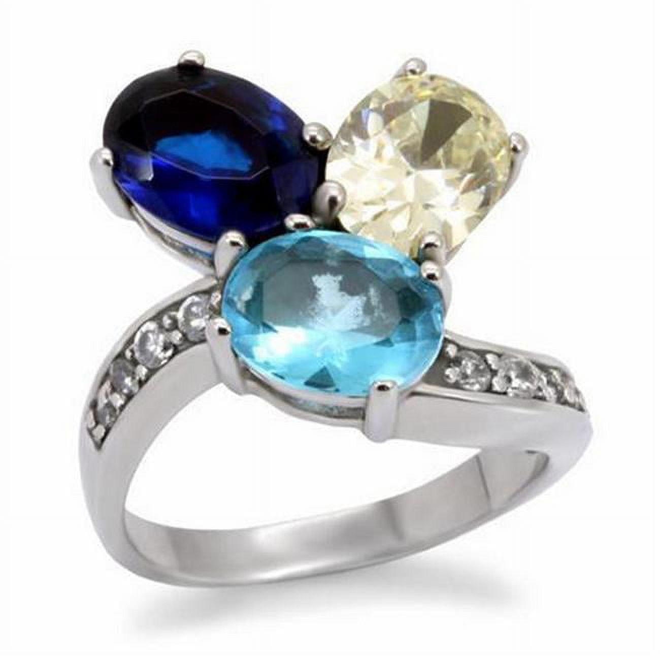 TK094-6 High Polished No Plating Stainless Steel Ring with Synthetic Glass, Multi Color - Size 6