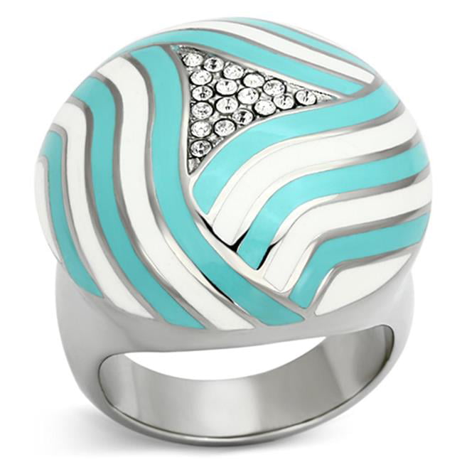 High Polished No Plating Stainless Steel Ring with Top Grade Crystal, Clear - Size 9