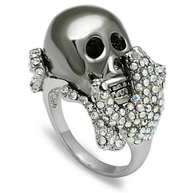 Picture of Alamode 3W006-9 Rhodium & Ruthenium White Metal Ring with Top Grade Crystal&#44; Rainbow Effect Aurora Borealis - Size 9
