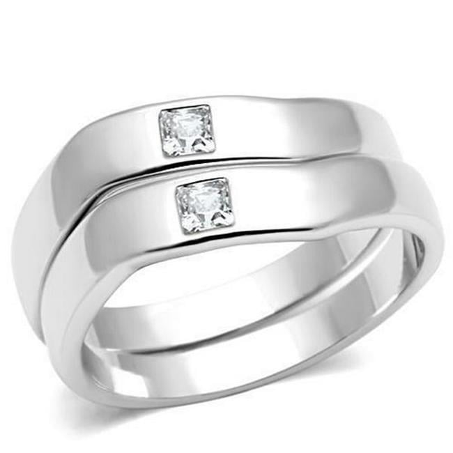 Rhodium Brass Ring with AAA Grade CZ, Clear - Size 5