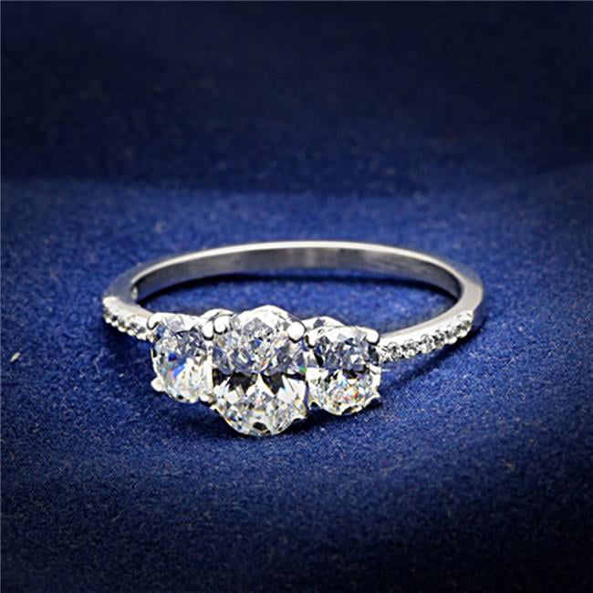 Women Rhodium 925 Sterling Silver Ring with AAA Grade CZ in Clear - Size 6