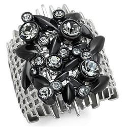 Two-Tone IP Black Stainless Steel Ring with Top Grade Crystal, Black Diamond - Size 5