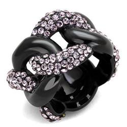 IP Black Ion Plating Stainless Steel Ring with Top Grade Crystal, Light Amethyst - Size 10