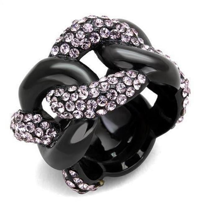 IP Black Ion Plating Stainless Steel Ring with Top Grade Crystal, Light Amethyst - Size 9