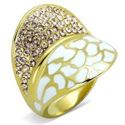 TK1851-6 IP Gold Ion Plating Stainless Steel Ring with Top Grade Crystal, Clear - Size 6