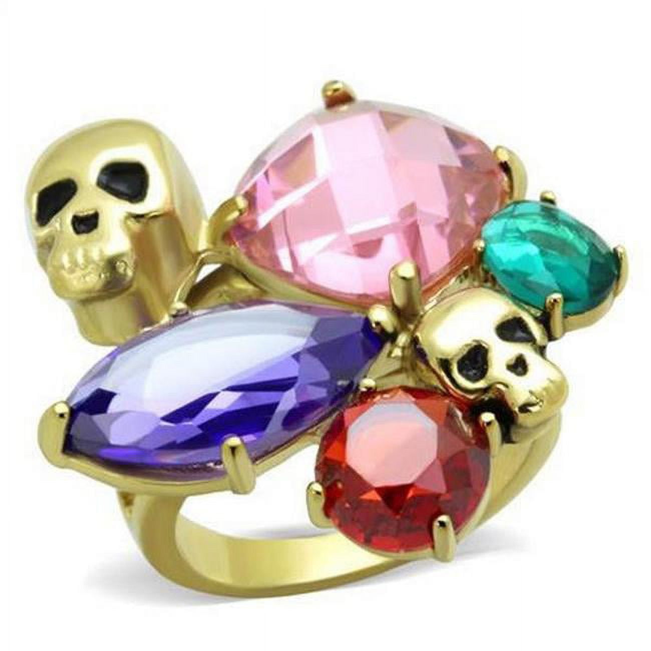 IP Gold Ion Plating Stainless Steel Ring with AAA Grade CZ, Multi Color - Size 10