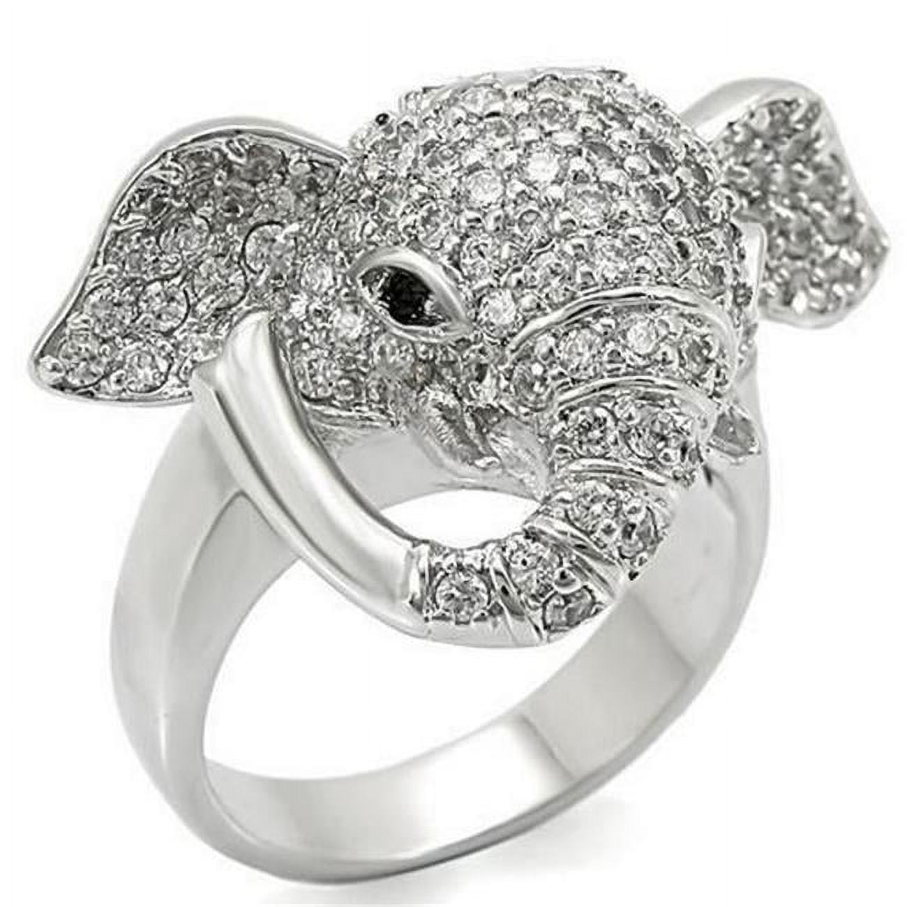 Picture of Alamode 0W280-10 Rhodium Brass Ring with Top Grade Crystal&#44; Jet - Size 10