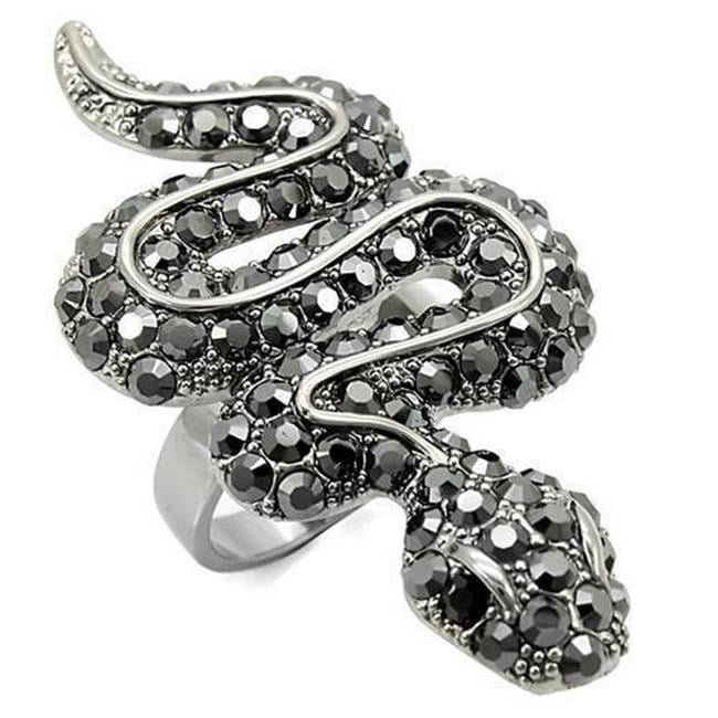 Picture of Alamode 0W282-6 Ruthenium Brass Ring with Top Grade Crystal&#44; Jet - Size 6