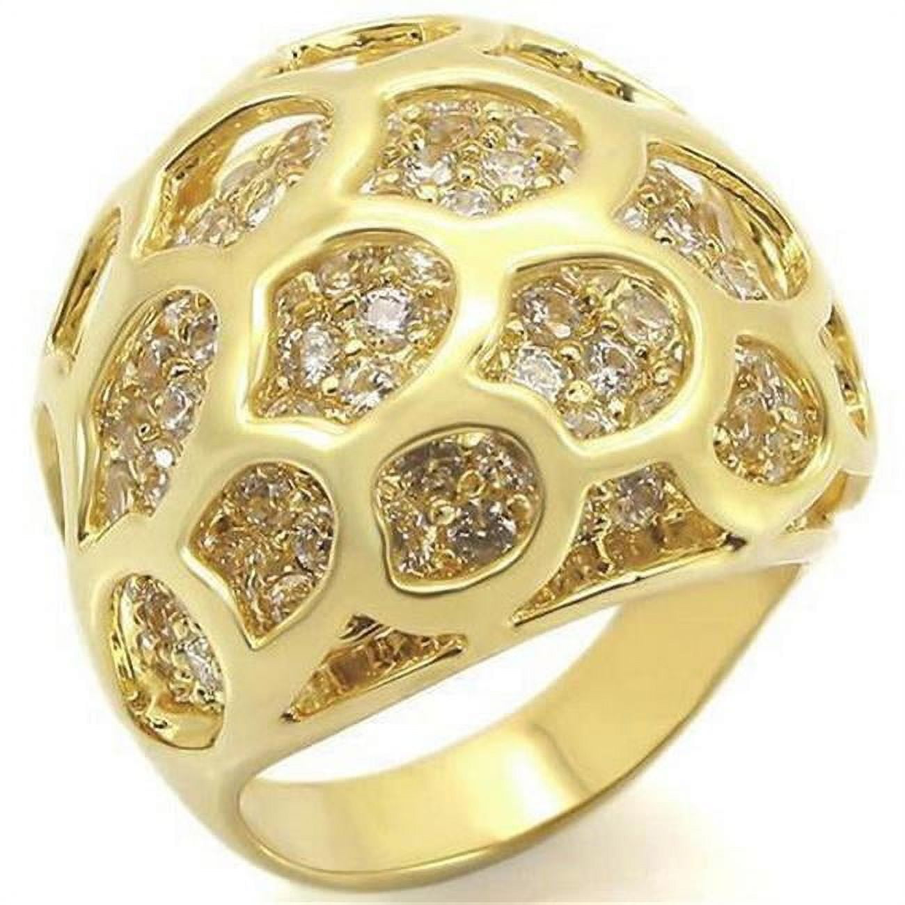 Gold Brass Ring with AAA Grade CZ, Clear - Size 6
