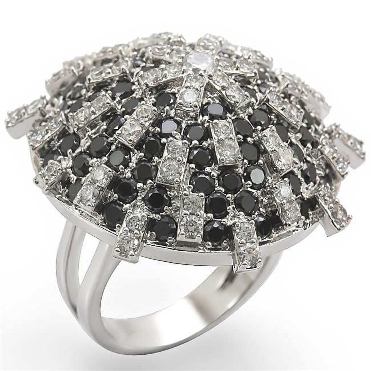 Rhodium Brass Ring with AAA Grade CZ, Black Diamond - Size 9