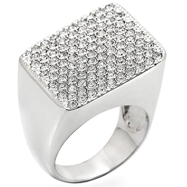 Picture of Alamode 1W035-10 Rhodium Brass Ring with Top Grade Crystal, Clear - Size 10