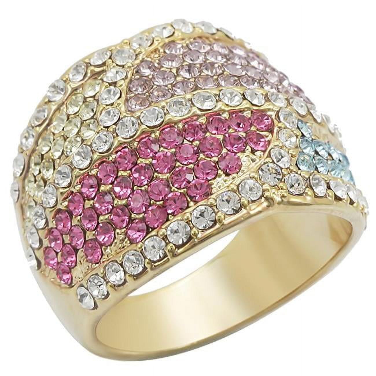 Picture of Alamode 1W053-7 Gold Brass Ring with Top Grade Crystal, Multi Color - Size 7