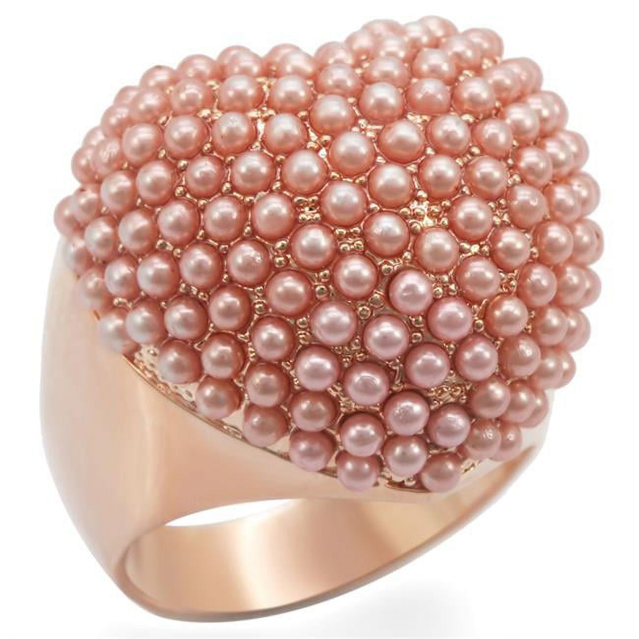 Picture of Alamode 1W059-7 Rose Gold Brass Ring with Synthetic Pearl, Rose - Size 7