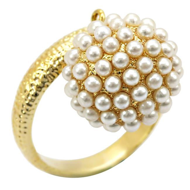 Picture of Alamode 1W060-7 Gold Brass Ring with Synthetic Pearl, Citrine Yellow - Size 7