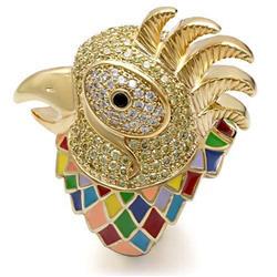 Gold Brass Ring with AAA Grade CZ, Multi Color - Size 10