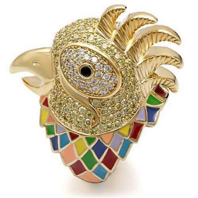 Gold Brass Ring with AAA Grade CZ, Multi Color - Size 7