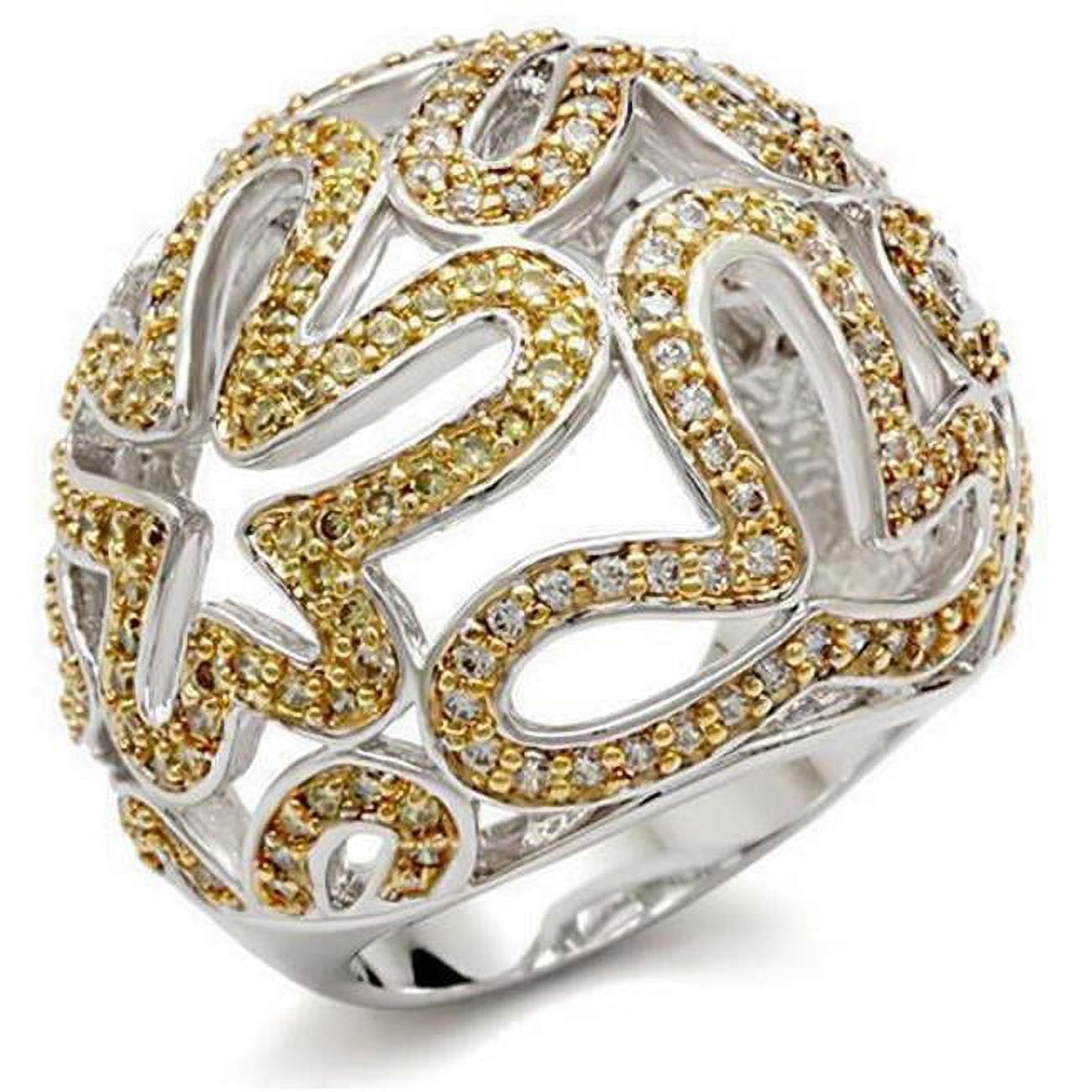 Reverse Two-Tone Brass Ring with AAA Grade CZ, Topaz - Size 10