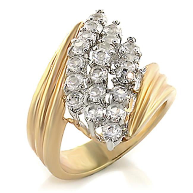 Gold & Rhodium Brass Ring with AAA Grade CZ, Clear - Size 5