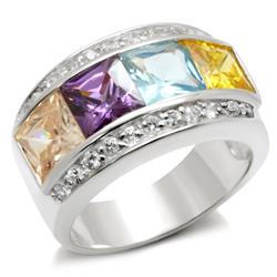 Picture of Alamode 32919-6 High-Polished 925 Sterling Silver Ring with AAA Grade CZ&#44; Multi Color - Size 6
