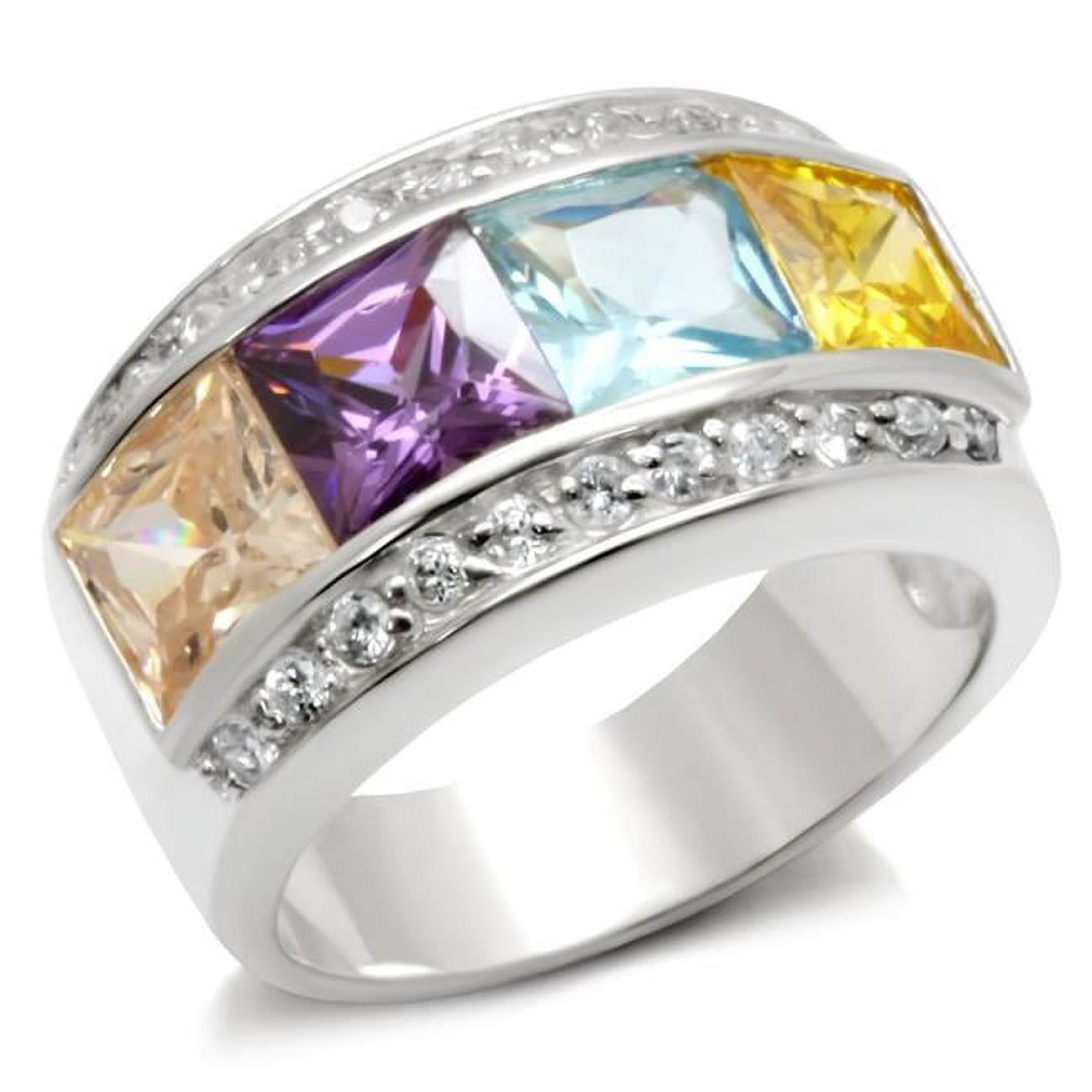 Picture of Alamode 32919-9 High-Polished 925 Sterling Silver Ring with AAA Grade CZ&#44; Multi Color - Size 9