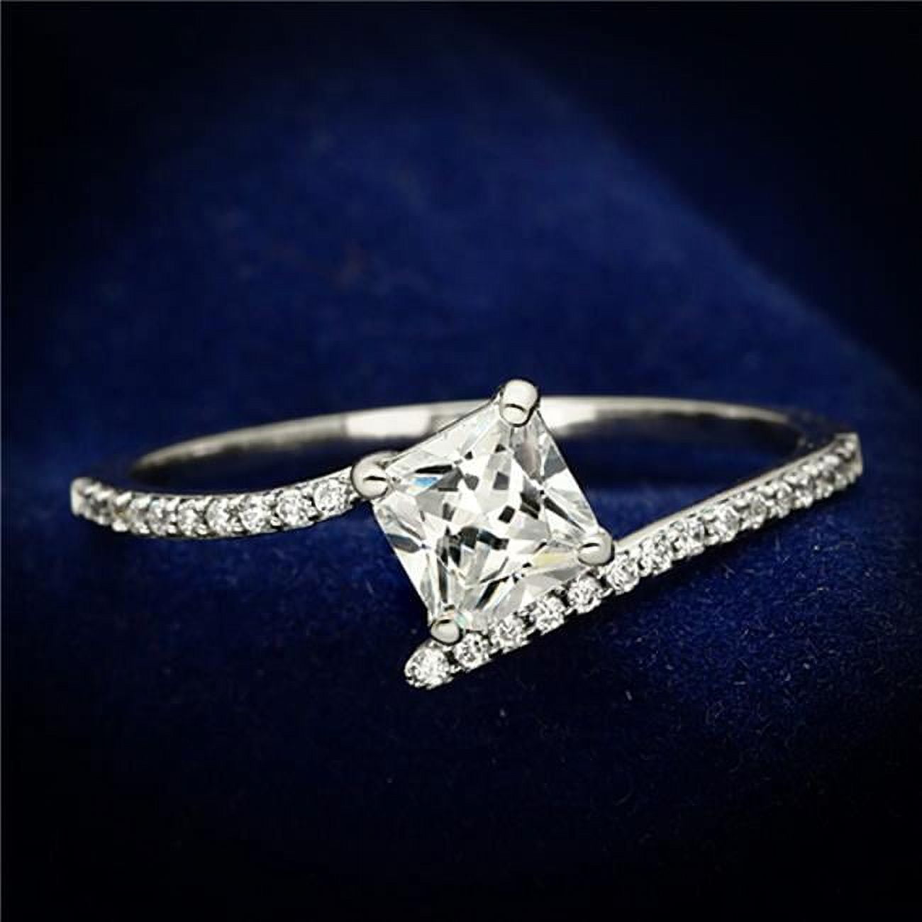 Women Rhodium 925 Sterling Silver Ring with AAA Grade CZ in Clear - Size 6