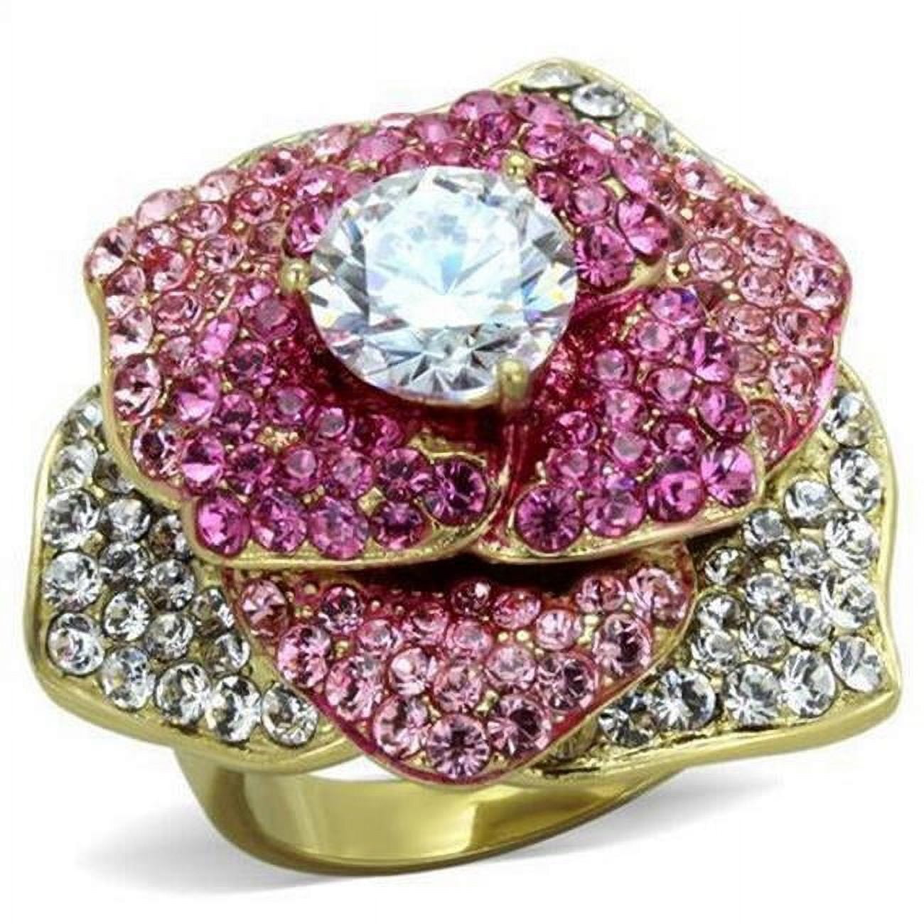 IP Gold Ion Plating Stainless Steel Ring with AAA Grade CZ, Clear - Size 8