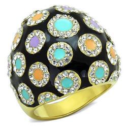 IP Gold Ion Plating Stainless Steel Ring with Top Grade Crystal, Clear - Size 5