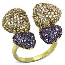 IP Gold Ion Plating Stainless Steel Ring with AAA Grade CZ, Multi Color - Size 10