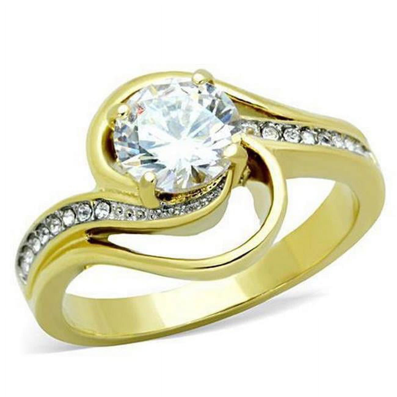 TK1701-5 Two-Tone IP Gold Ion Plating Stainless Steel Ring with AAA Grade CZ, Clear - Size 5