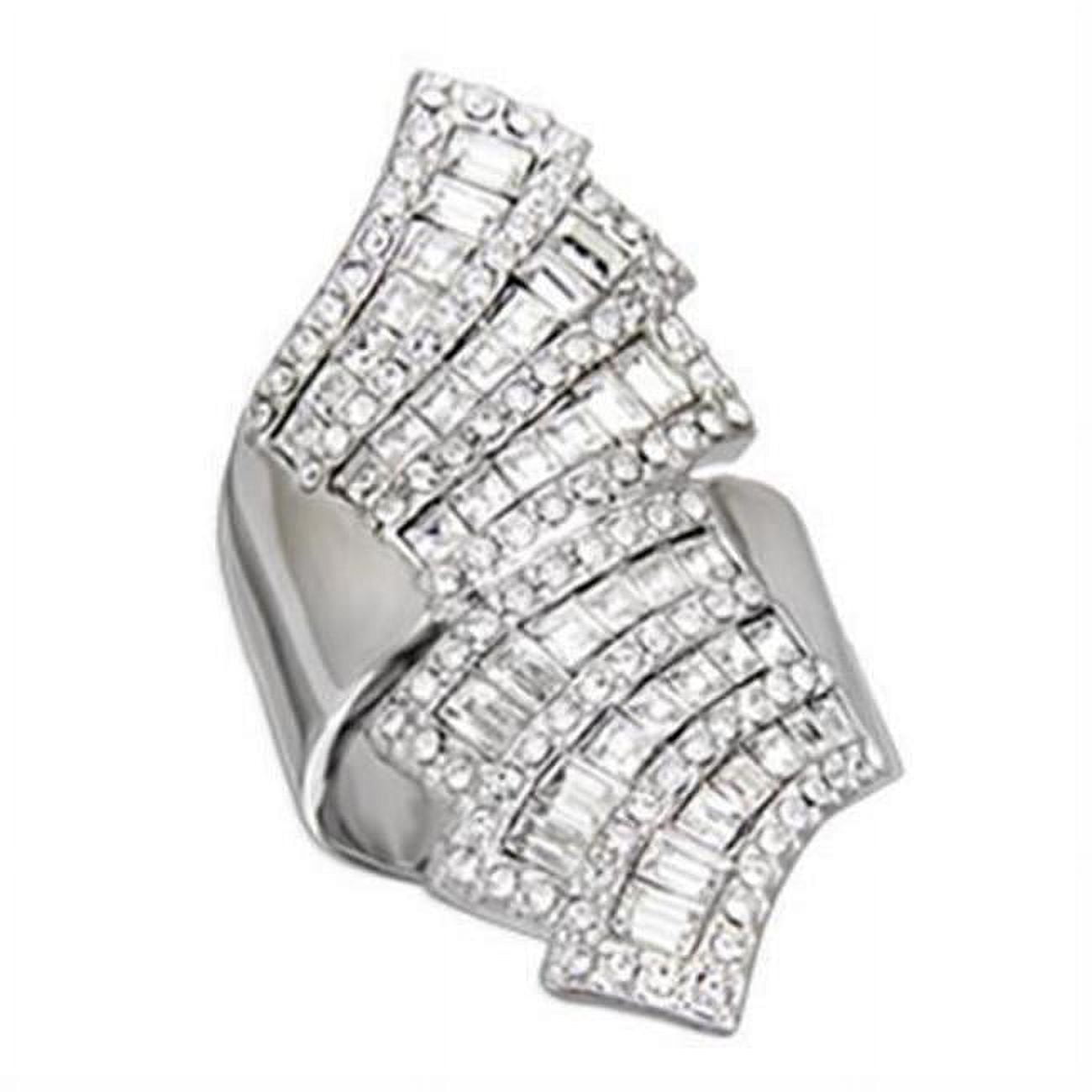 Rhodium 925 Sterling Silver Ring with Top Grade Crystal, Clear - Size 8