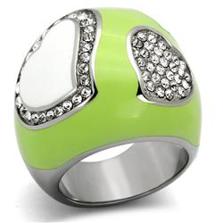 TK1021-5 High Polished No Plating Stainless Steel Ring with Top Grade Crystal, Clear - Size 5