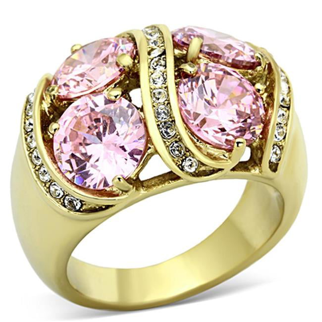 IP Gold Ion Plating Stainless Steel Ring with AAA Grade CZ, Rose - Size 5