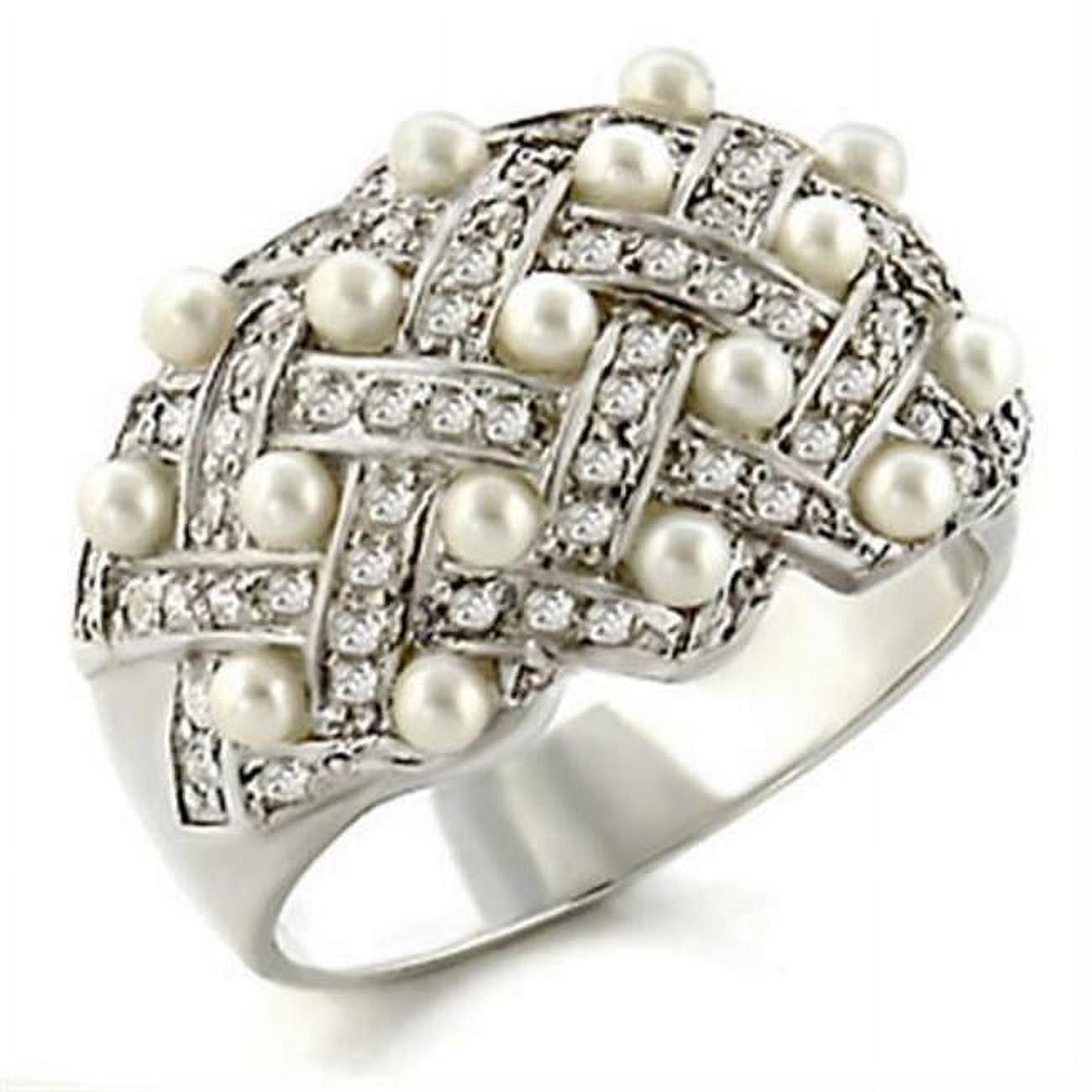 Picture of Alamode 32819-10 High-Polished 925 Sterling Silver Ring with Synthetic Pearl&#44; White - Size 10