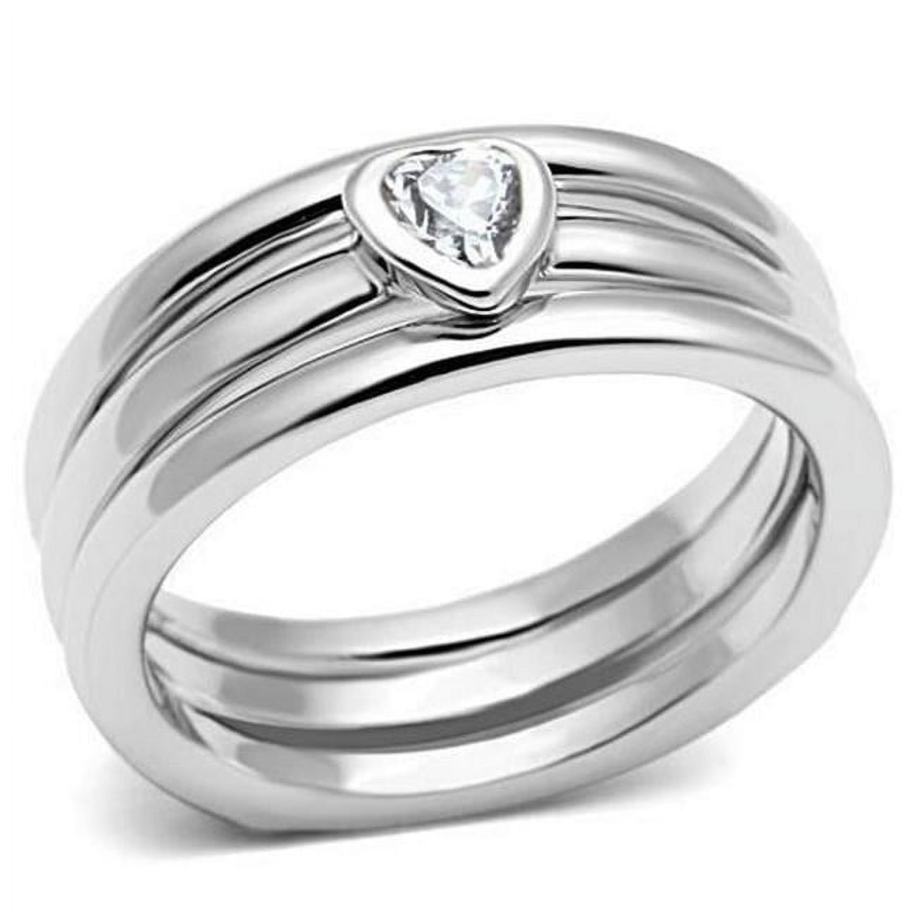 Rhodium Brass Ring with AAA Grade CZ, Clear - Size 5